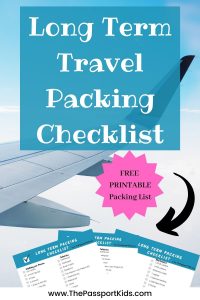 Looking for a long-term travel checklist? Here is the exact packing list we used for 1 year of full-time family travel. Includes a FREE printable packing checklist to ensure you bring the essential items for long term travel. One-bag family travel packing! Plus, packing tips for long trips to make it easy! #fulltimetravel #packinghacks #packingfamily #longtermpacking #travellongterm #packingtip #packingvacation